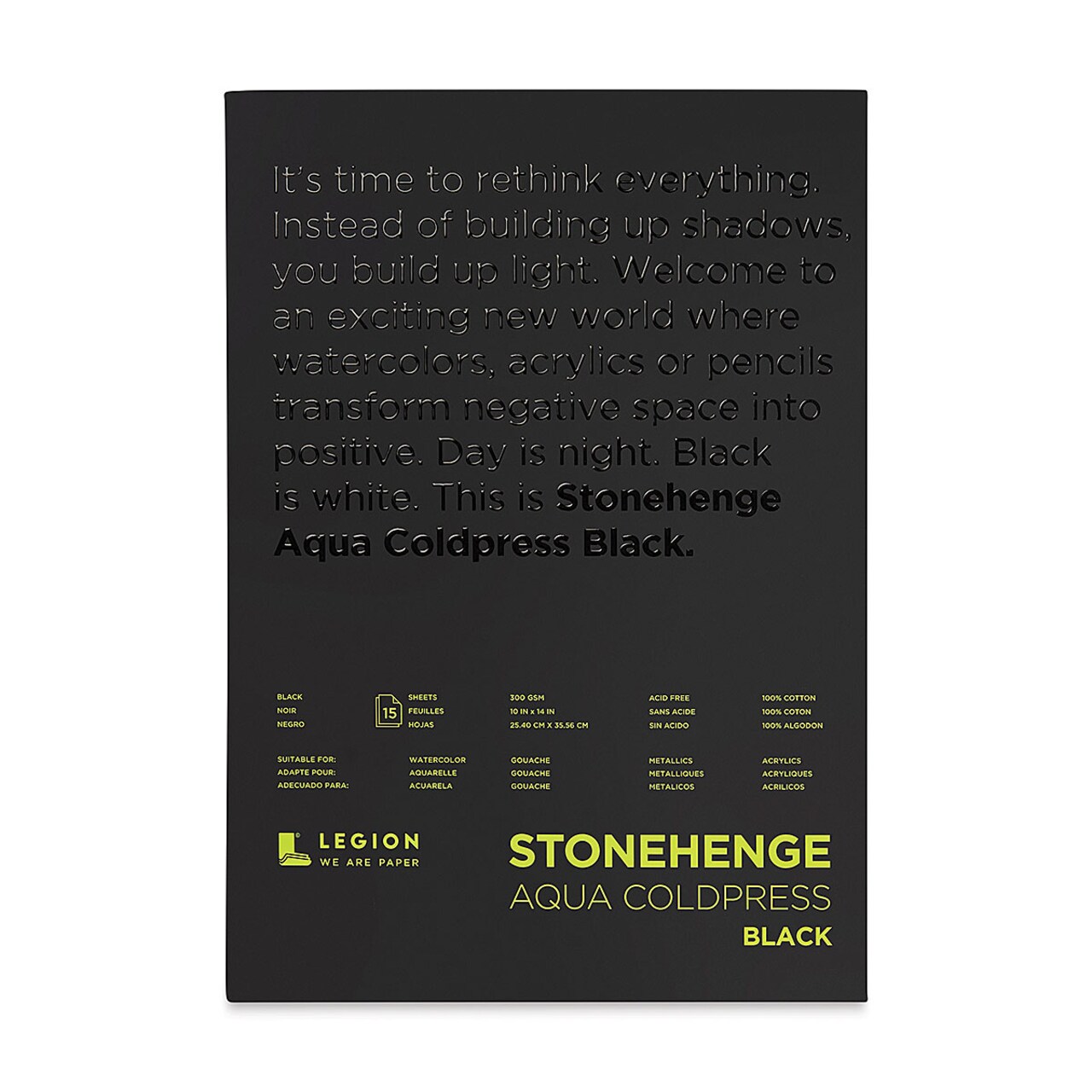 Legion Stonehenge Aqua Black Watercolor Paper Pad - 10" x 14", Cold Press, 15 Sheets